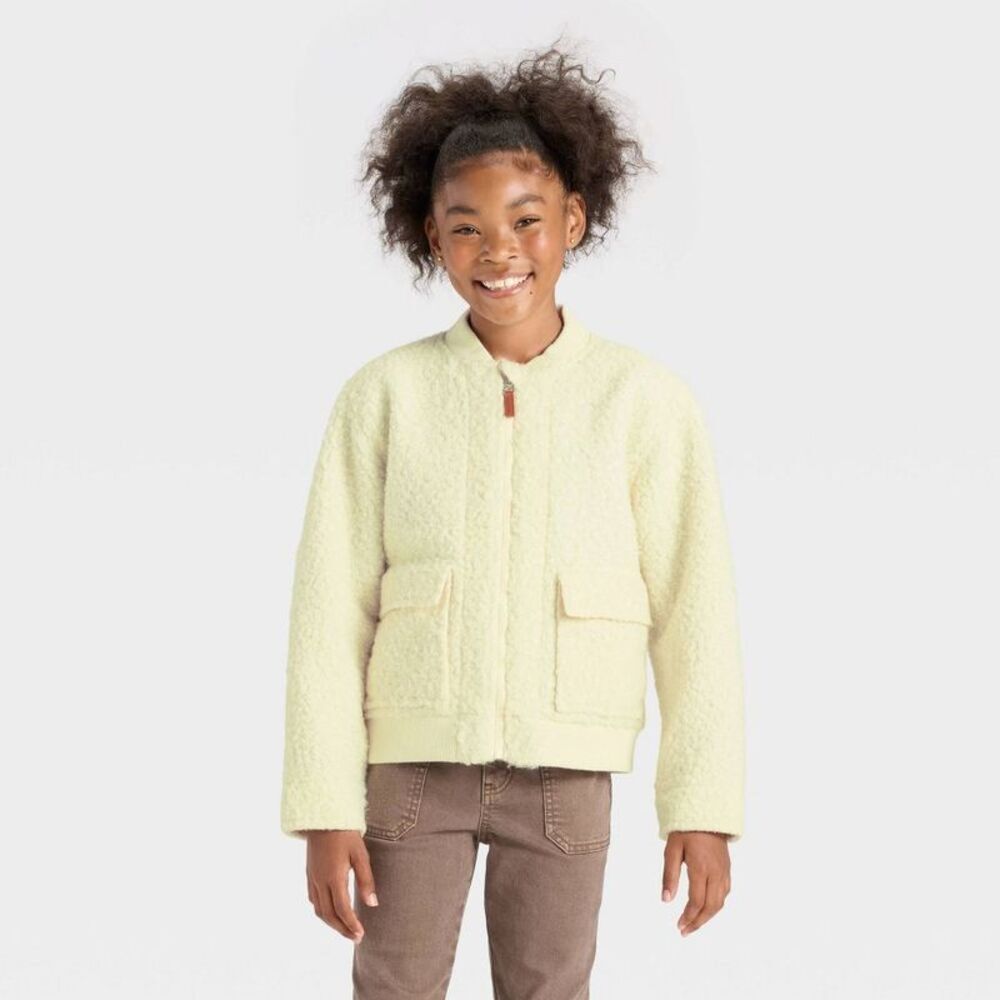 Girls' Fleece Aviator Jacket - Cat & Jack Cream XXL